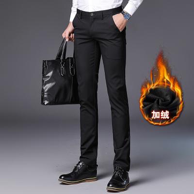 China OEM Fashion Men's Anti-Wrinkle Business Pants Solid Color Winter Casual Anti-Wrinkle Slim Suit Pants With Velvet for sale