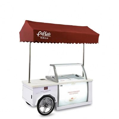 China Portable Wholesale Cabinet Supermarket Disply Display Factory Fashion Stainless Steel Outdoor Ice Cream Cart for sale