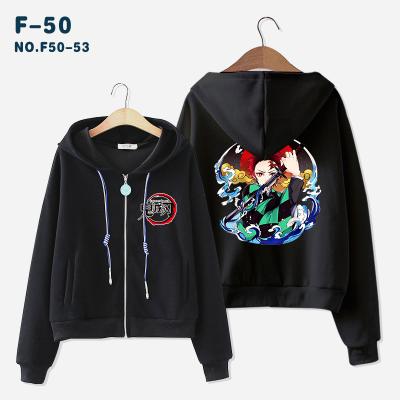 China Anti-wrinkle demon slayer anime clothing zipper hooded top cropped sweatshirt hooded sweatshirts long sleeve casual for women girl fashion solip zipper hoodie for sale