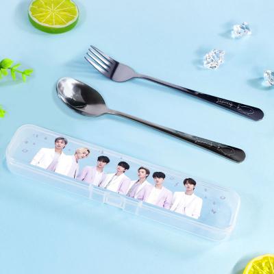 China New SOUL Bulletproof Viable Boy Album MAP ONE Fork Set JK V Two-Piece Outdoor Promotional Tableware Spoon and Office Gift Set OEM for sale