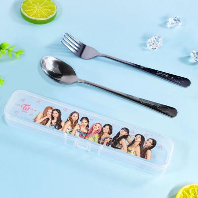 China New Hot-Selling Outdoor Stainless Steel Fork And Spoon Travel Office Tableware Viable Student Picnic Two-piece Set Campus Custom Made for sale