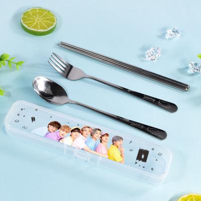 China Stainless Steel Viable Custom Tableware Set Kpop NCT TWICE TXT Three Piece Fork Spoon Chopsticks Set Suitable For Camping Travel Office for sale