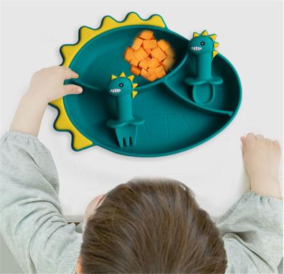 China Waterproof Green Silicone Baby Dish 100% BPA Free Food Grade Silicone Dishes And Folk Set for sale