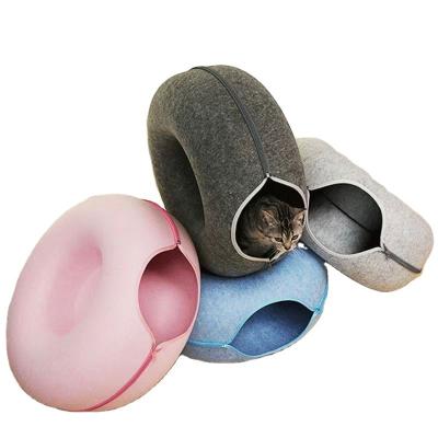 China New Design Wholesale Customized Manufacturer Breathable Cat Play Cat Tunnel Bed Pet Tunnel Soft Plush Nest Felt Cat Cave Pet Nest for sale