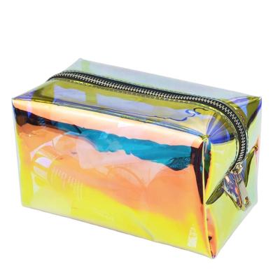 China Large Holographic Travel Cosmetic Bag Fashion Makeup Toiletry Bag Makeup Organizer for Women Rose Pink for sale