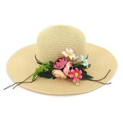 China Flower Accessory Beach Vacation Striped Ladies Straw Hat for sale