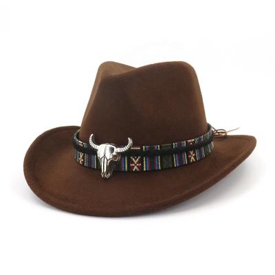 China Character 100% Wool Felt Metal High Quality Bull Logo Cowboy Hat for sale