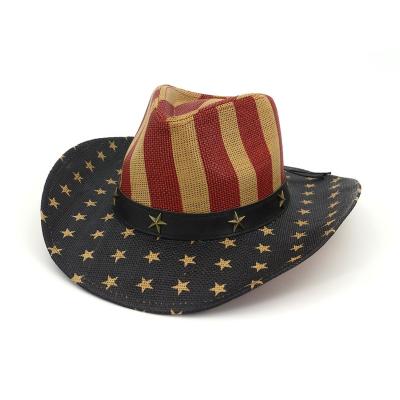 China American Flag American Flag Classic Straw Material Cowboy Hat Pattern for sale