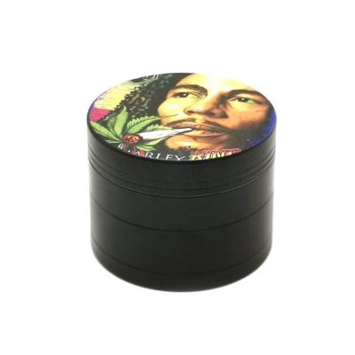 China Household Appliances Metal Grinder 4 Pieces Dry Herb Spice Grinder 50mm Black Zinc Alloy With Color Drawing Design for sale