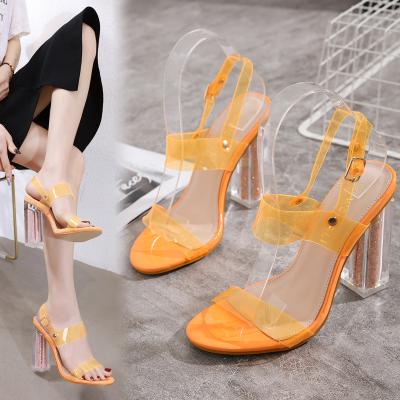 China Womanliness soft transparent adhesive 40 sandals new summer trend 2021 fashion transparent thick heel sandals for sale