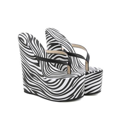 China 2022 Fashion Trend Special Offer Zebra Print Wedge Flip Flops Comfortable Wedge High Heel Sandals for sale