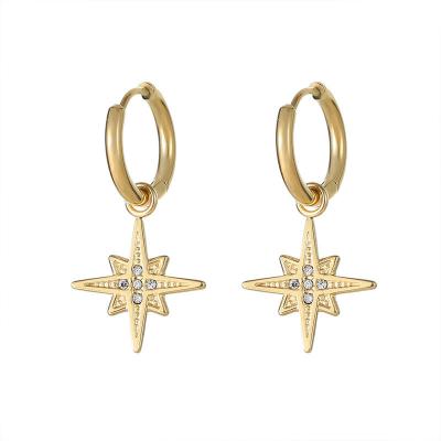 China TRENDY 14K Gold Plated Star Status Drop Earrings Stainless Steel Zircon Star Huggie Earring For Women for sale