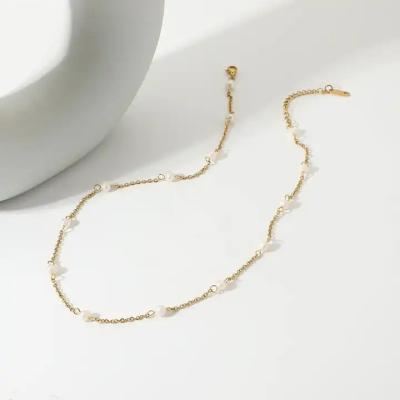 China New Arrival 18K High-Grade Gold Plated Pearl Charm Necklace Stainless Steel Link Chain Small Pearl Necklace for sale