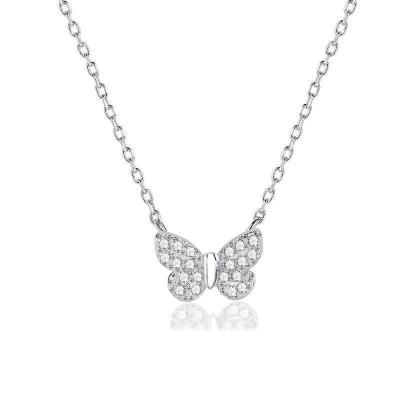 China Full Diamond Butterfly Shape Pendant Necklace minimalist durable S925 Sterling Silver Zircon Butterfly Necklace for women for sale