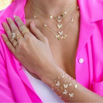 China Durable Full Diamond Tennis Chain Butterfly Pendant Necklace Multilayer Zircon Butterfly Clavicle Chain Stackable Necklace for sale