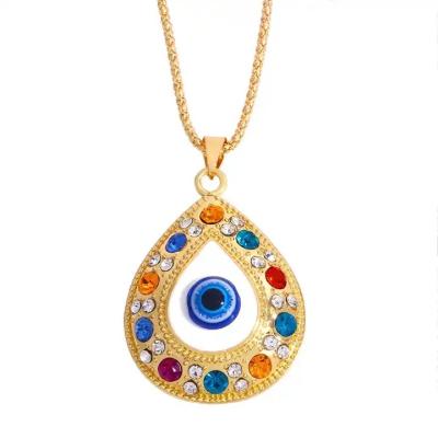 China Durable New Arrival Fatima Hand Rhinestone Pendant Necklace Turkish Blue Eyes Hand Fatima Necklace for sale