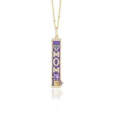 China New Fashion MOM Necklace Durable MOM Jewelry Colorful Zircon KISS HAPPY Letter Bar Pendant Necklace for sale