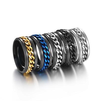 China FASHIONABLE High Quality Titanium Stainless Steel Spinner Ring For Men Blue Gold Black Punk Rock Rings Accessories Jewelry Gift for sale