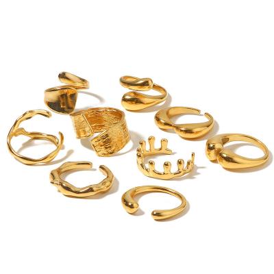 China Metal Crown Minimalist Neutral Irregular Irregular Water Drop18K PVD Liquid Gold Trendy Latest Fashion Designs Plated Stainless Steel Rings for sale