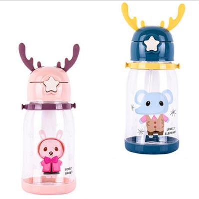 China Creative Summer Viable Cup Cartoon Straw Cup Antlers Mug With Lanyard Straw Brush for sale