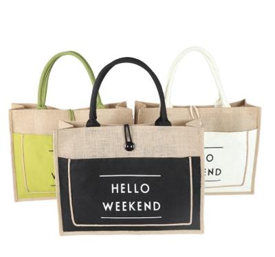 China Large Capacity Eco-friendly Durable Canvas Tote Jute Bag Ideal Beach Bag Convenient Waterproof And Handy Pocket for sale