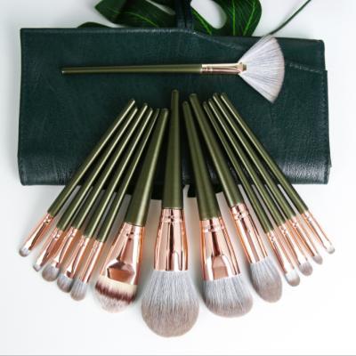 China Makes Apply Makeup High Quality Green Makeup Brushes Logo Make Up Brush Set Custom 14pcs Custom Logo Soft Fur Protable Makeup Brush for sale