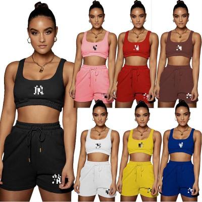 China Women's Breathable Clothing 2021 Summer Two Piece Crop Tops 2 Piece Set Pants Set And Pants Sleeveless Short Suit for sale