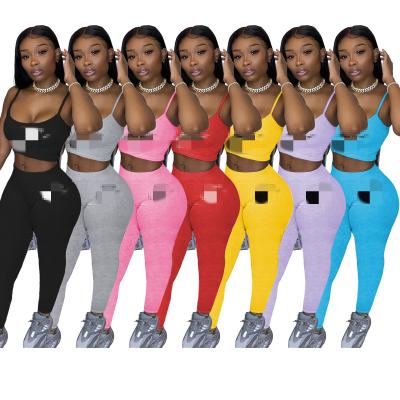 China 2021 QUICK DRY Hot Selling Logo Printing Sports Casual Yoga Gym Fitness Sets Solid Letter Set Women's Pants Two Piece Set for sale