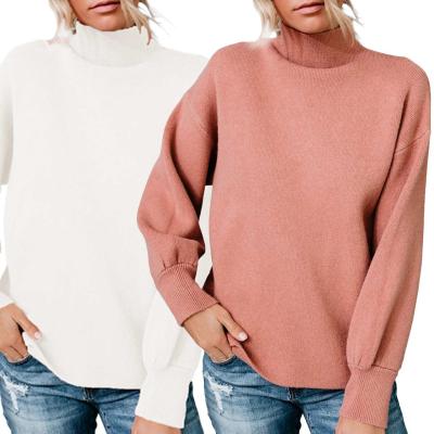 China Hot Selling Women's Breathable Solid Color Classic Stand Collar Knitted Sweater for sale