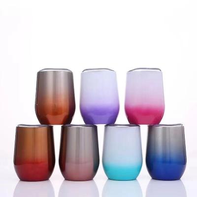 China Stainless Steel Wine Tumbler 12 Ounce Champagne Flute Wine Glass Tumbler 12oz Disposable Stemless Drinking Bottle Cup Gradient Color for sale