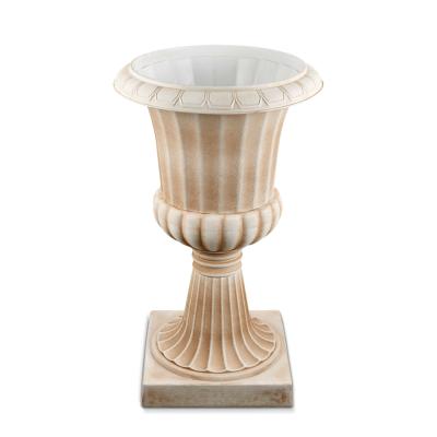 China Wholesale Europe Garden Decor Plastic Urn Flower Pots Pedestal Planters for sale