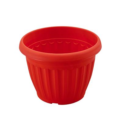 China Modern custom branded round red plastic planter flower pots for sale