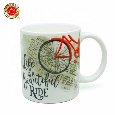 China Bicycle Series 11oz Disposable Promotional Ceramic Mug With Various Decal for sale