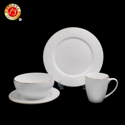 China Disposable Dinner Dishes Roll Dish Cup Sets Custom Design White Glaze Porcelain Dinnerware Set With Gold Rim for sale