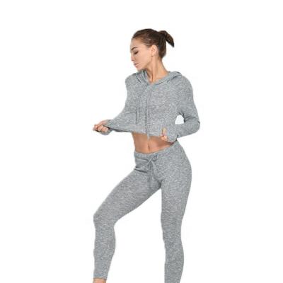 China Breathable Womens Sports Hooded Long Sleeved Top Fitness Warm Up Yoga Two Piece Set Suit Two Piece Set for sale