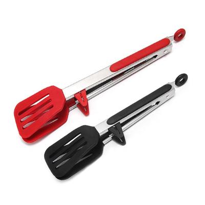 China Sustainable Food Grade BBQ Flesh Small Tong With Holder Stainless Steel Silicone Food Tongs Set for sale