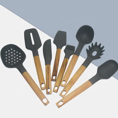 China Sustainable Creative Silicone Kitchen Utensil With Wooden Handle Set Best Selling Products Silicone Tools for sale