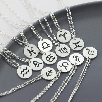 China TRENDY Charm Round White Engrave Custom Made Logo Stainless Steel Zodiac Necklace Amazon Ins Hot Sale for sale