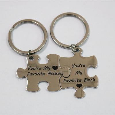 China We can engraved your logo or photos customized DIY logo stainless steel puzzle metal key chain love custom puzzle couples key chain for sale