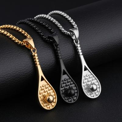 China Mens Fashion Stainless Steel Gym Fitness Gym Fitness Necklace Gold Jewelry Punk Silver Black Available Tennis Racket Pendant for sale