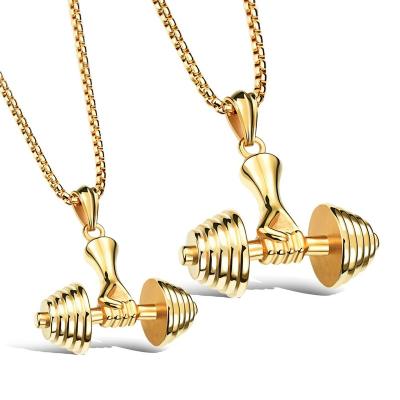 China Men Trendy Dumbbell Fitness Stainless Steel Gold Fashion Pendant Necklace for sale