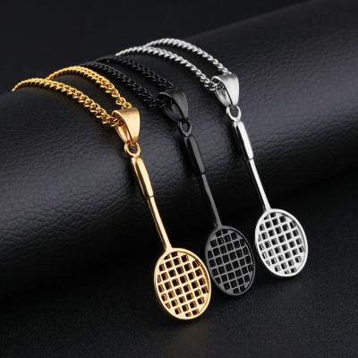 China Wholesale Hot Sale FASHIONABLE Stainless Steel Men Sports Dangle Board Gym Mens Racket Badminton Pendant Necklace Fitness Accessory for sale