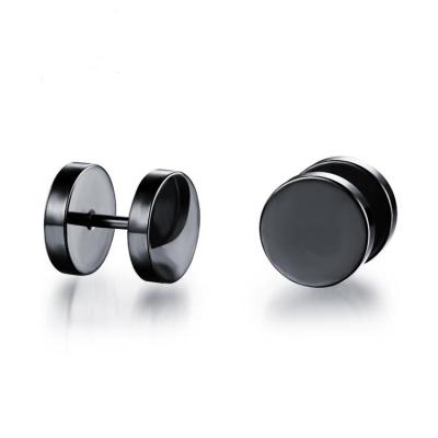 China Punk High Quality Black Silvery Stud Gold Stainless Steel Stud Earring Dumbbell Barbell Shape Men Earring for sale