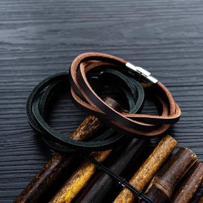 China New Design Daily Lifestyle Custom Logo Stainless Steel Leather Bracelet Men for sale