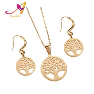 China Daily Life IP 18K Rose Gold Plating Stainless Steel Fashion Women Tree Of Life Jewelry Set With Earrings And Necklace for sale