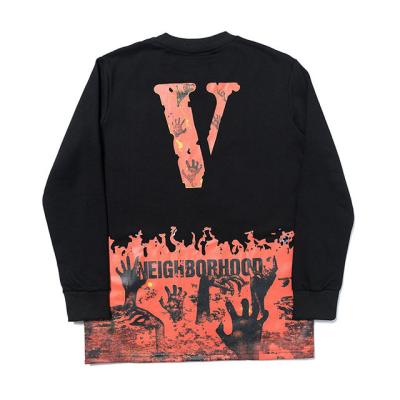 China Anti-wrinkle Vlones Neighborhood Print Sweater Demon Letters Skeleton Hand Big V Flames Vlones Sweater for sale