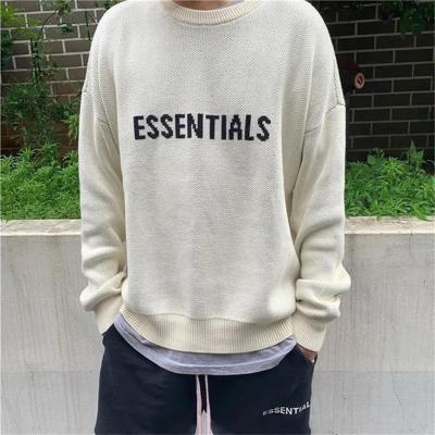 China Anti-wrinkle teens fashion crewneck fear of god knit jacquard letter streetwear basics sweater for sale