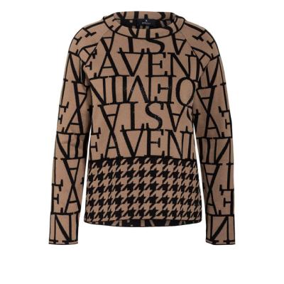 China Anti-wrinkle ladies knit jumper fashion crew neck houndstooth letter print monari acrylic pullover sweater for sale