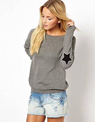 China Custom Women Anti-wrinkle Pullover Patch Star Elbow Gray Sweater for sale