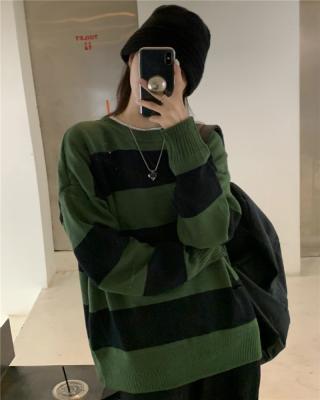 China Anti-wrinkle women knit pullover vintage stripe pattern loose langdon tate sweater for sale